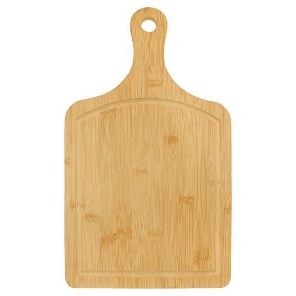 15 1/2" x 9" Bamboo Cutting Board Paddle Shape with Drip Ring Thumbnail
