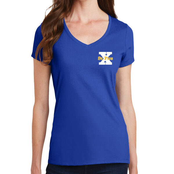 St Pius Logo - Ladies 4.5oz Fan Favorite V-Neck T-Shirt Thumbnail