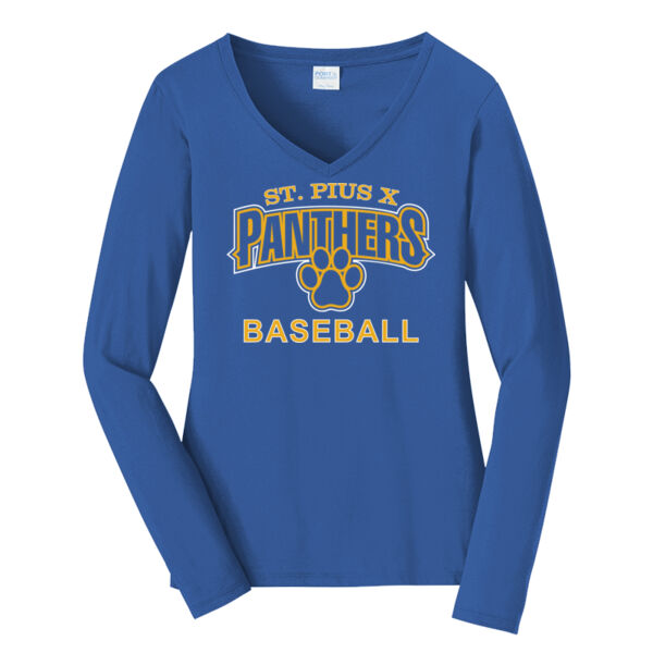 ST Pius Baseball - Ladies Long Sleeve Fan Favorite V Neck Tee Thumbnail
