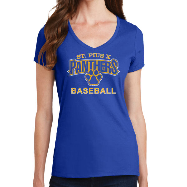 ST Pius Baseball - Ladies 4.5oz Fan Favorite V-Neck T-Shirt Thumbnail