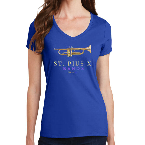 St Pius band Trumpet - Ladies 4.5oz Fan Favorite V-Neck T-Shirt Thumbnail
