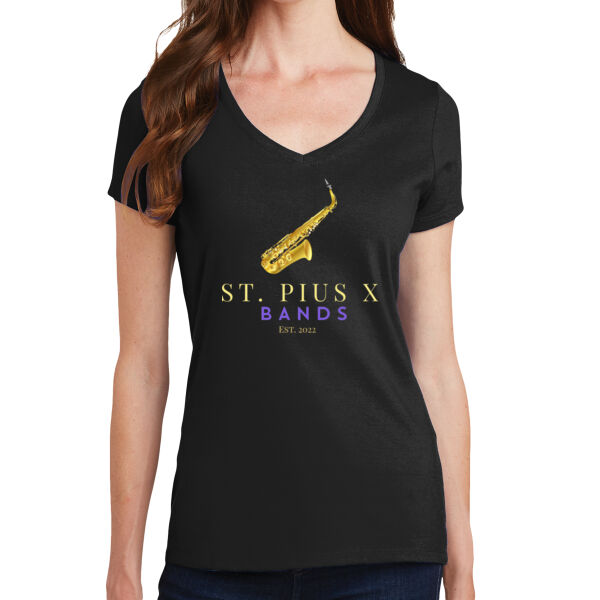 St Pius band Saxophone - Ladies 4.5oz Fan Favorite V-Neck T-Shirt Thumbnail