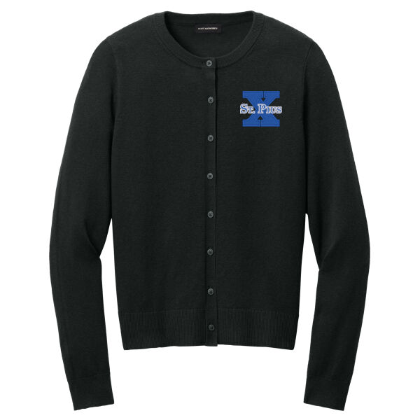 St Pius - Women's Easy Care Crewneck Cardigan Sweater Thumbnail