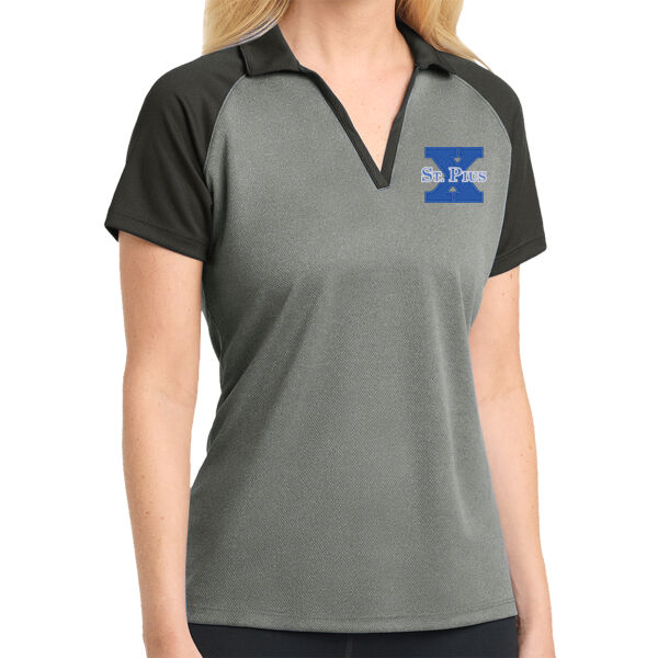 St Pius - Ladies RacerMesh Raglan Heather Block Polo Thumbnail